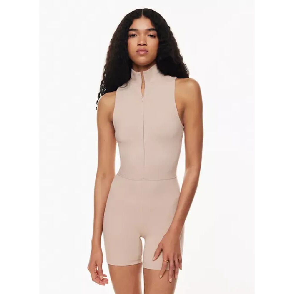 Wilfred Free moonrise romper Mock-neck zip-up romper in "barley blush"